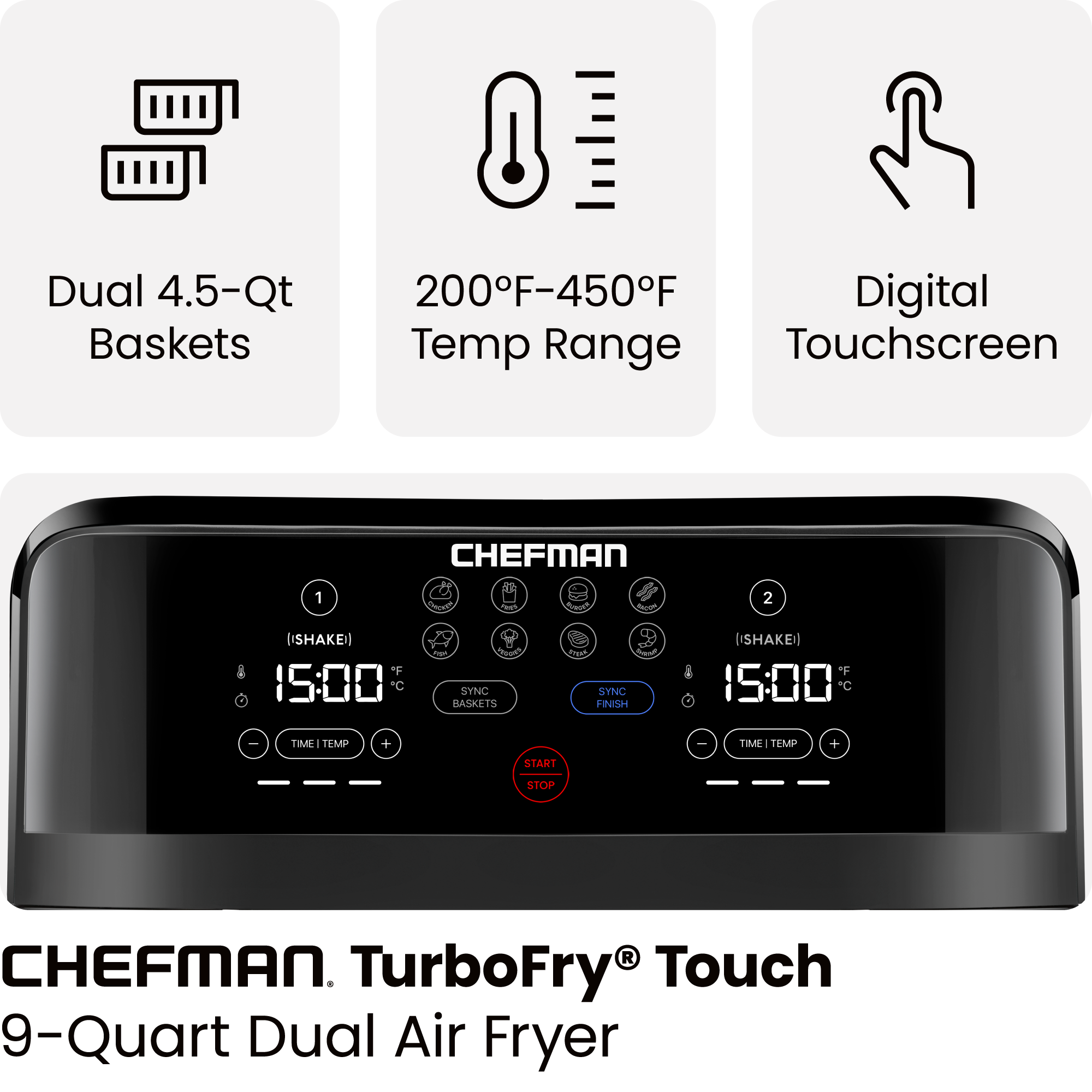 TurboFry® Touch Dual-Basket Air Fryer - 9 Qt