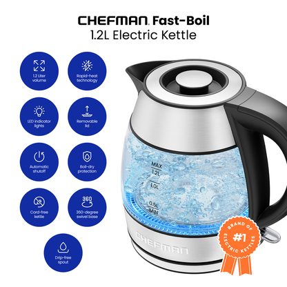 Bouilloire électrique 1,2 L à ébullition rapide
